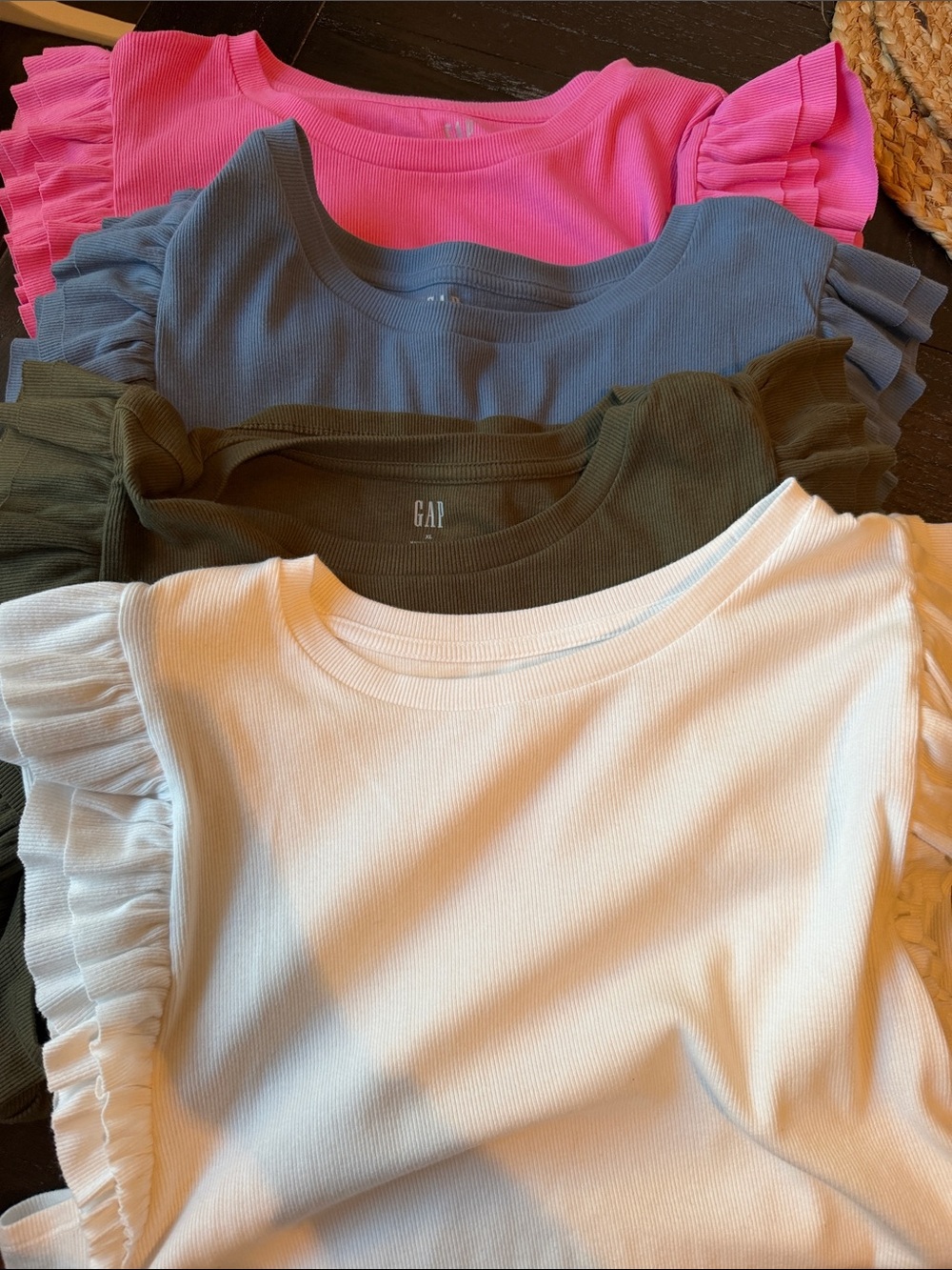 GAP Women’s Ruffle Sleeve Tees - Hot Pink, Blue, Olive, White